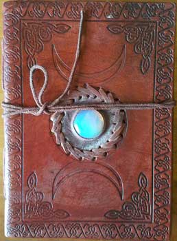 5" X 7" Triple Moon With Stone Embossed Leather W- Cord