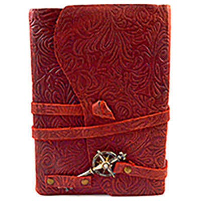 5" X 7" Burgundy Embossed Leather W/ Key & Cord