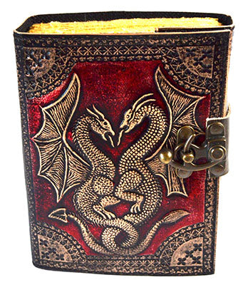 Red Double Dragon Aged Looking Paper Leather W/ Latch