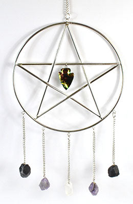 15"x 6" Pentagram With Stones Wall Hanging