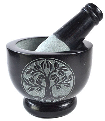 4" Tree Of Life Soapstone Mortar & Pestle Set