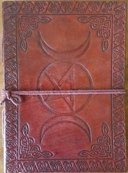 5" X 7" Triple Moon Pentagram Leather Blank Book W-cord