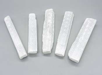 (set Of 5) 4" Selenite Flower Of Life Mioni Sticks