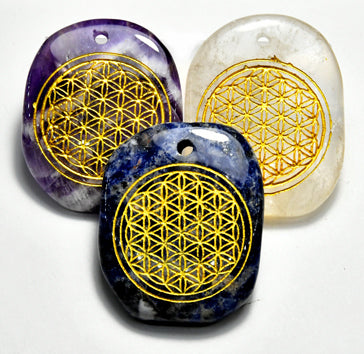 (set Of 4 Flower Of Life Worry Stone W- Hole