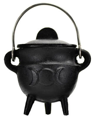 Triple Moon Cast Iron Cauldron W- Lid 2 3-4"