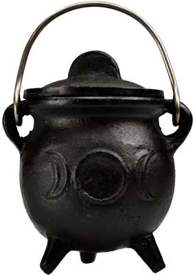 3" Triple Moon Cast Iron Cauldron W- Lid