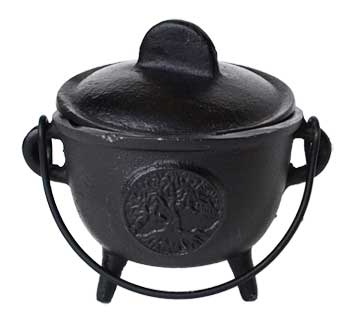 5" Cast Iron Cauldron W- Lid Tree Of Life