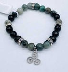 8mm Emerald, Black Tourmaline, Triple Spiral Bracelet