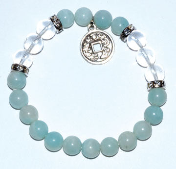 8mm Amazonite- Quartz With Chinese Coin