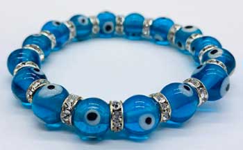 8mm Evil Eye In Aqua Bracelet