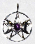 3-4" Triple Goddess Pentagram Amethyst Sterling