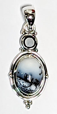 Black Onyx, Dendritic Opal Pendant