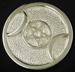 Silver Plated Brass Triple Moon Altar Tile 3 1-2"